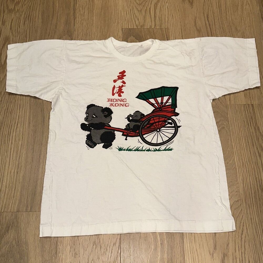 Vintage Hong Kong 80s Panda Bear Graphic Single Stitch T Shirt Size Small